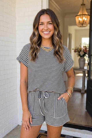 Textured Knit Shorts Set