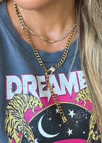 24-inch link letter chain necklace with a clap in the front.  