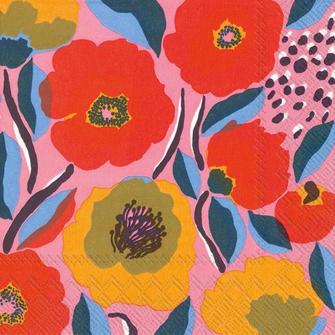 Colorful floral pattern on a pink background. In a pack of 20